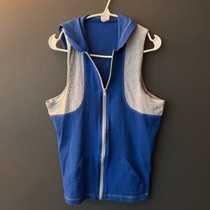 Blue and Grey Sleeveless Zipper Hoody